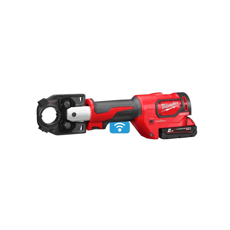 M18HCCT-201C Crimpadora de cable hidráulica M18™ ONE-KEY™ FORCE LOGIC™, fuerza de prensado 53kN, capacidad máxima 300mm². Se suministra con 1 batería M18B2 y cargador M12-18C, en kitbox
