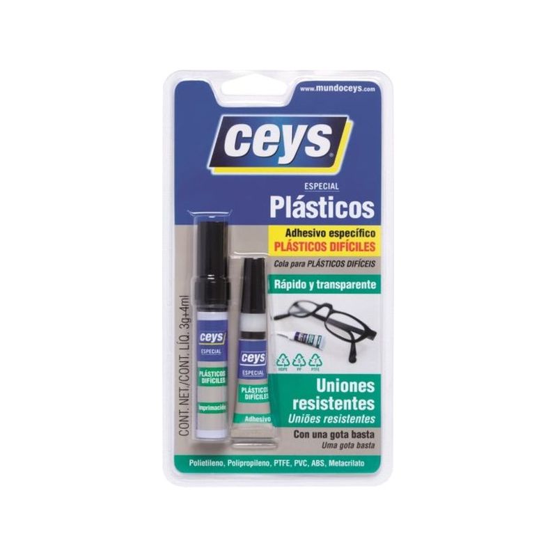 ADHESIVO INSTANTANEO PLASTICOS DIFICILES 3 GR + 4 ML CEYS   