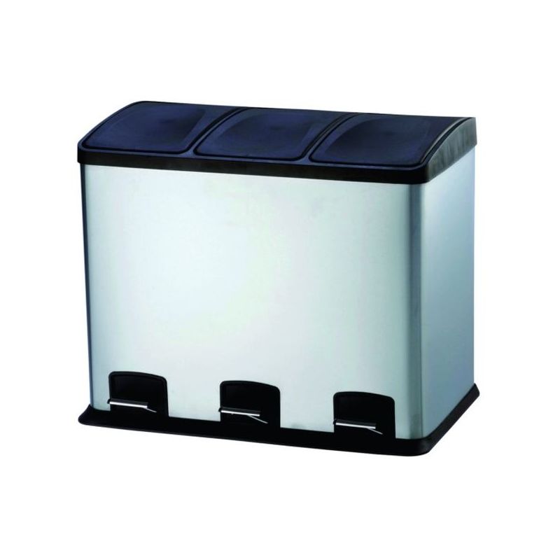 CUBO BAS. RECICL. 36LT 58X39X47CM C/PEDAL 3COMP. INOX VIVAHO