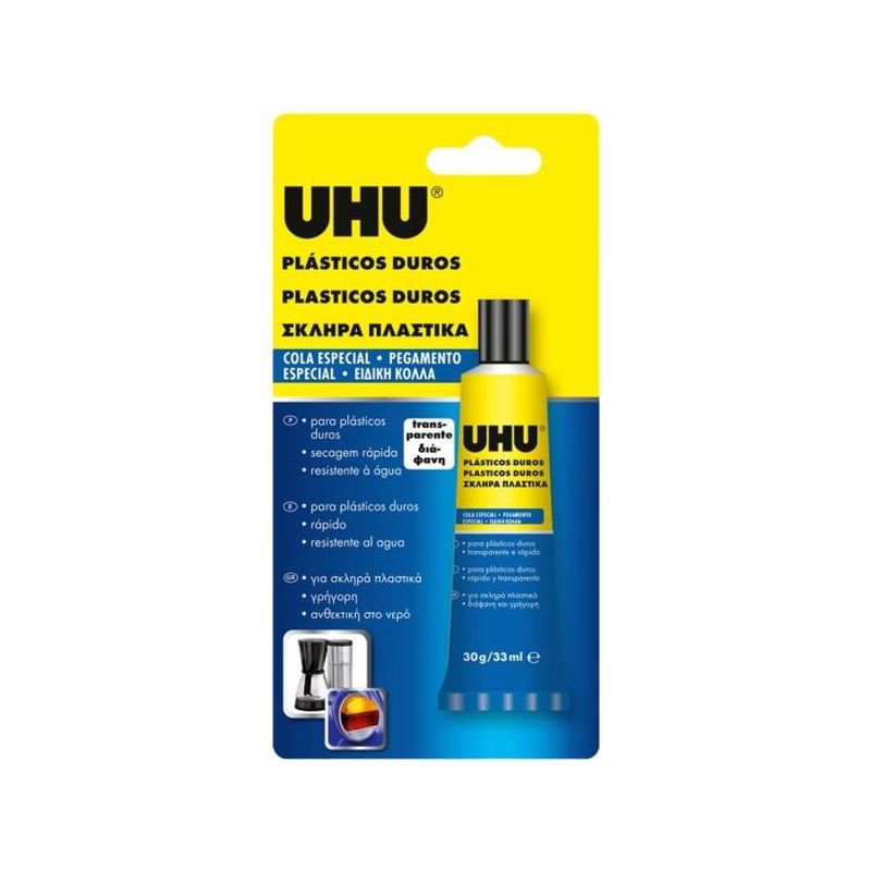 ADHESIVO PLASTICOS DUROS 30 GR PLASTICOS DUROS TUBO UHU