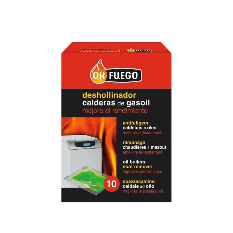 DESHOLLINADOR ESTUFA GAS-OIL LIQUIDO 10PZ OK FUEGO 5ML 50229