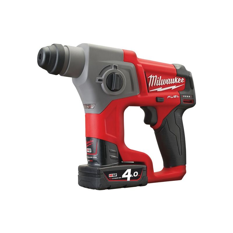 M12CH-402C Martillo rotativo subcompacto SDS-Plus M12 FUEL™, 2 modos, 1,1J de energía de impacto, capacidad máxima óptima 12mm, 0-6575bpm. Se suministra con 2 baterías M12B4 y cargador C12C, en kitbox